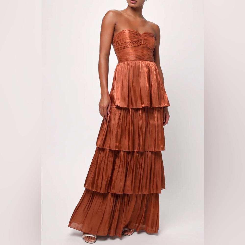 Elegant Copper Tiered Maxi Dress
